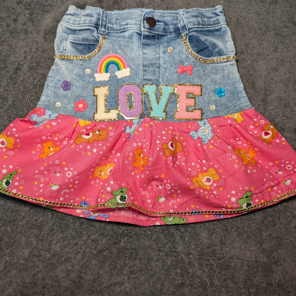 Denim and Pink Love Skirt for Kids